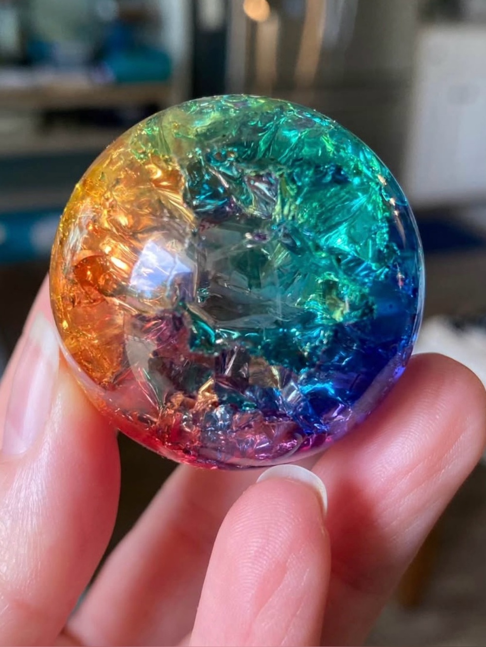 🌈✨ RAINBOW CRACKLE QUARTZ SPHERE ✨🌈